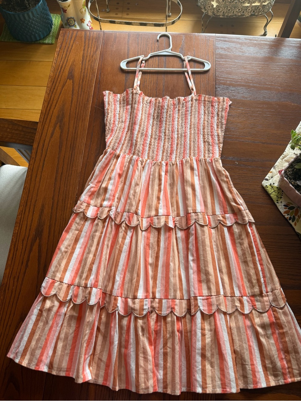 Women’s Pink and Cream Striped Tiered Sundress Large